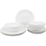 by inspire Porcelánová jídelní sada Luna 12 ks – bílá, kulatý tvar