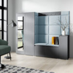 Předsíňová stěna AMI 27 – se zrcadlem Modrá Grafit