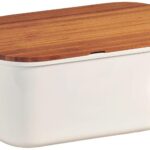 KESPER Chlebník s prkénkem, 37 × 18 × 21,5 cm, bambus / plast, bílý