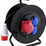 Solight venkovní prodlužovací přívod na bubnu, venkovní, 400V + 230V, 25m, gumový kabel 3×1,5mm2, IP