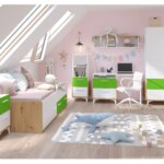 Dětský pokoj LEPON 1, dub artisan/bílá/zelená