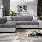 Rozkládací rohová sedačka do L JERMAINE 1 s úložným prostorem, levá, šedá látka/bílá ekokůže