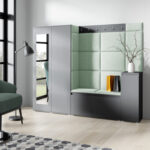 Předsíňová stěna AMI 27 – se zrcadlem Mátová Grafit