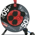 EMOS Počasí odolný kabel na bubnu 50 m, 4 zásuvky, modrý, silikon, 230 V, 1,5 mm2